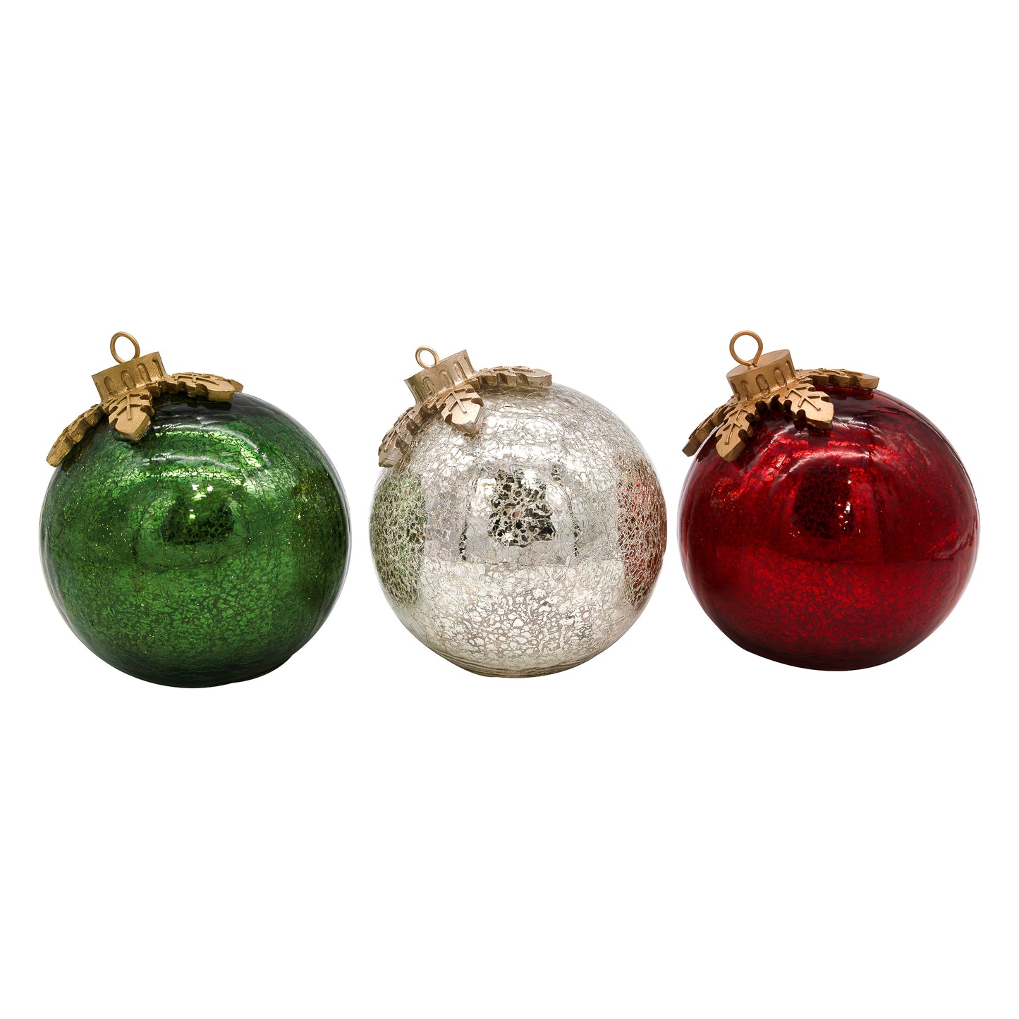 Battery Operated Glass Tabletop Christmas Ornaments - Set of 3