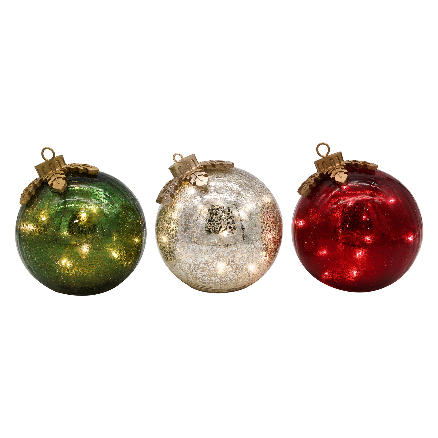 Battery Operated Glass Tabletop Christmas Ornaments - Set of 3