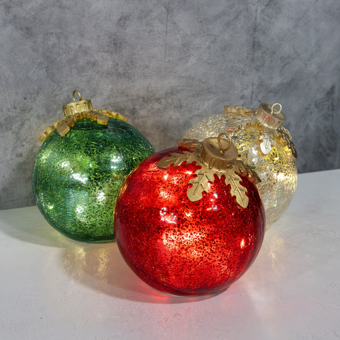 Battery Operated Glass Tabletop Christmas Ornaments - Set of 3