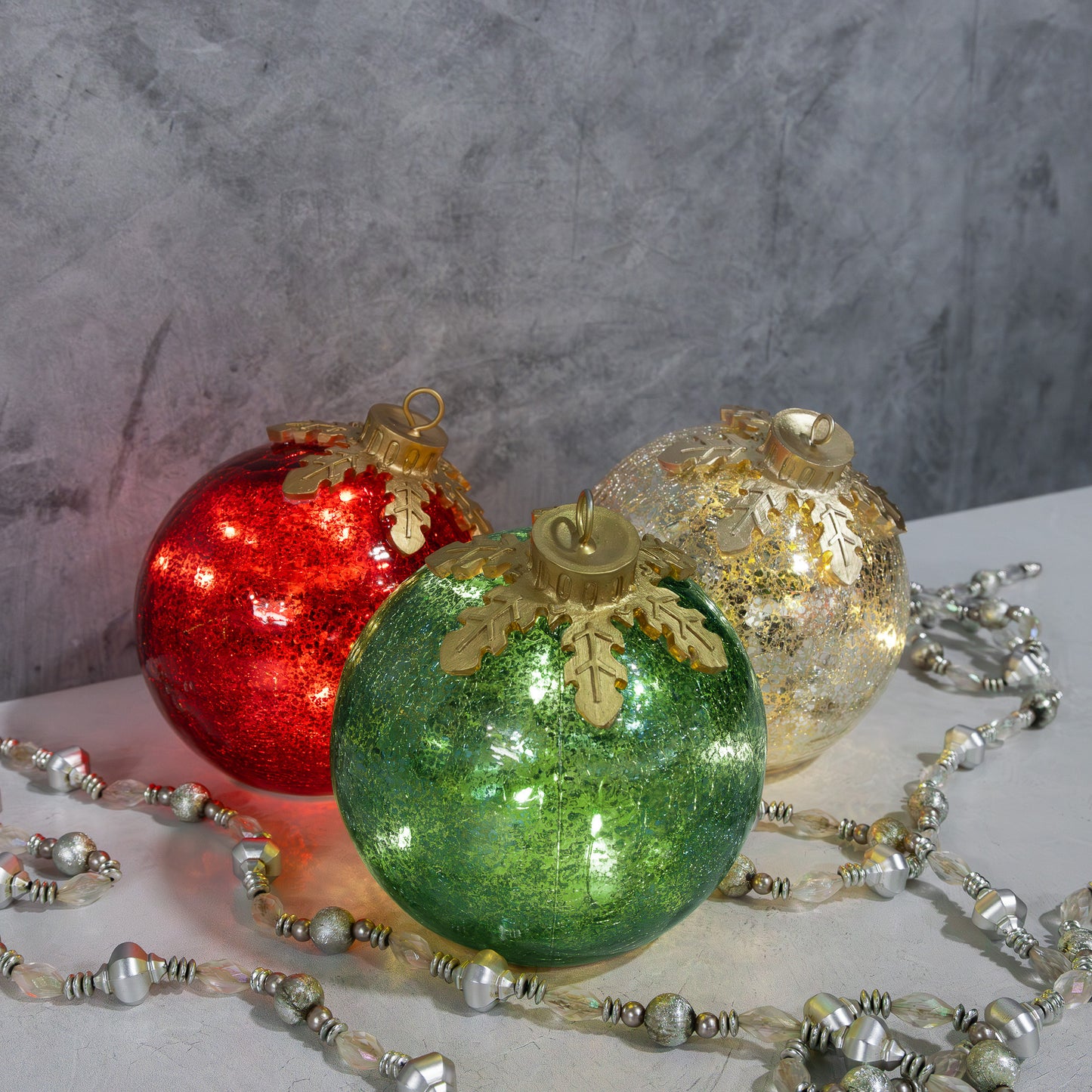 Battery Operated Glass Tabletop Christmas Ornaments - Set of 3