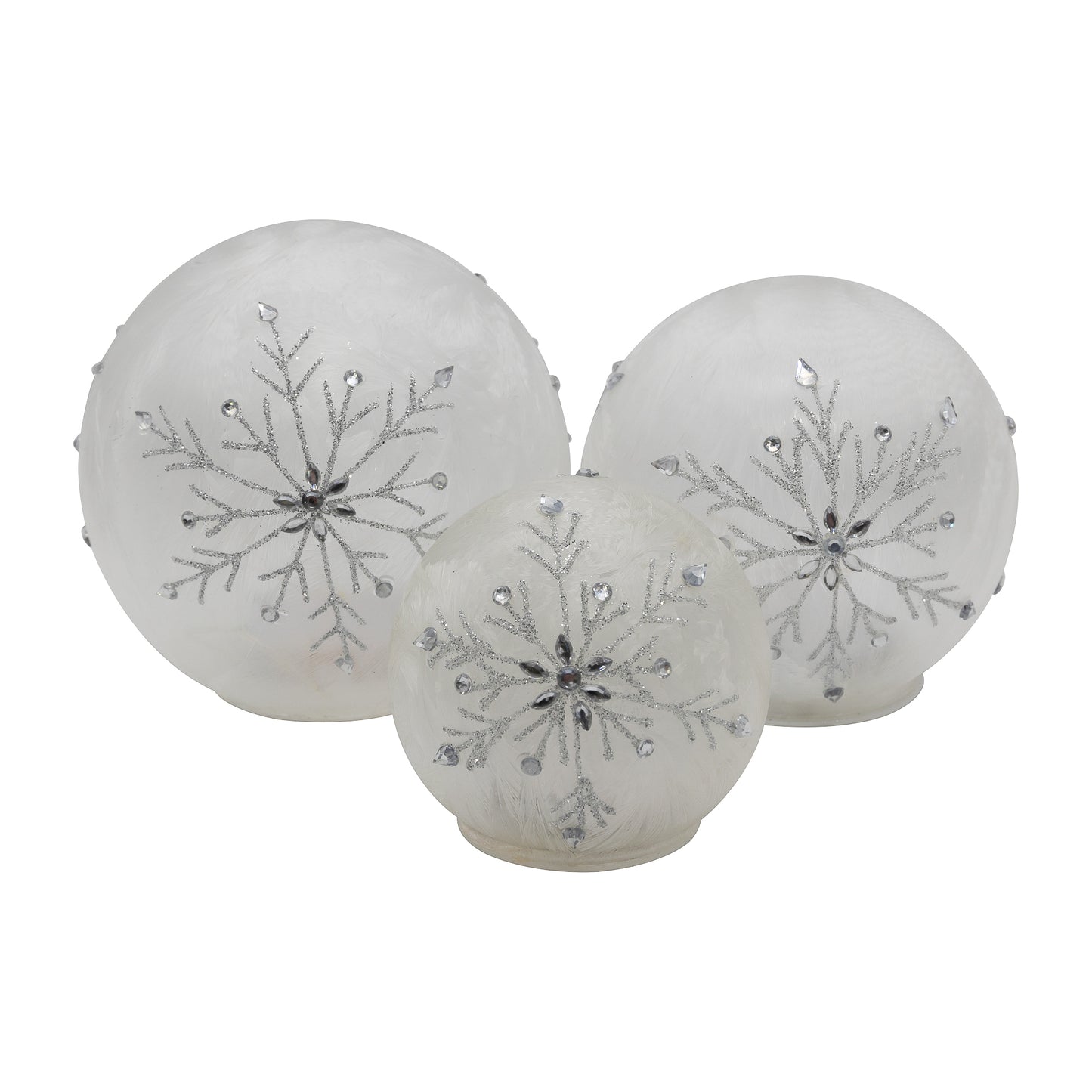 Battery Operated Glass Snowflake Globes - Set of 3