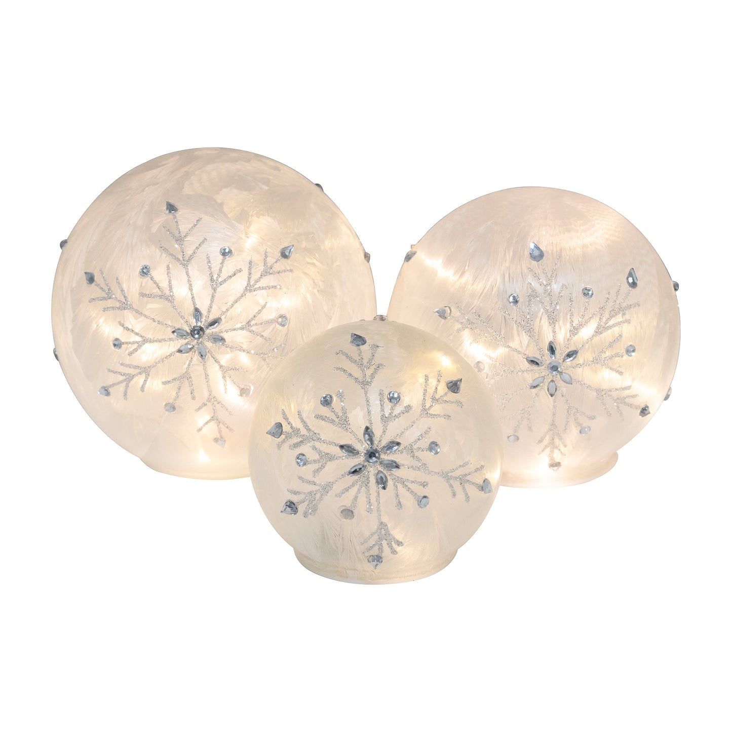 Battery Operated Glass Snowflake Globes - Set of 3