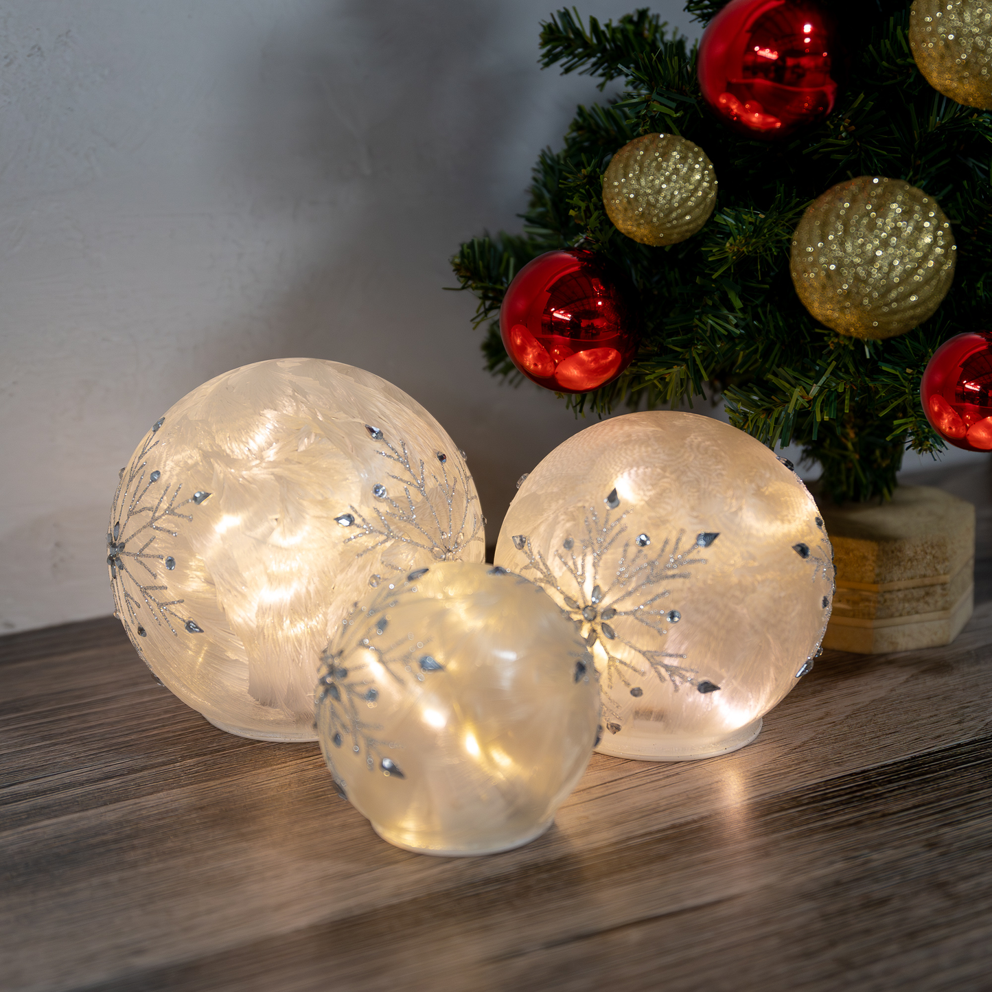 Battery Operated Glass Snowflake Globes - Set of 3