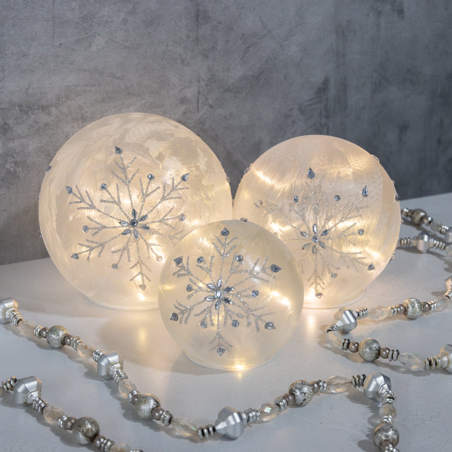 Battery Operated Glass Snowflake Globes - Set of 3