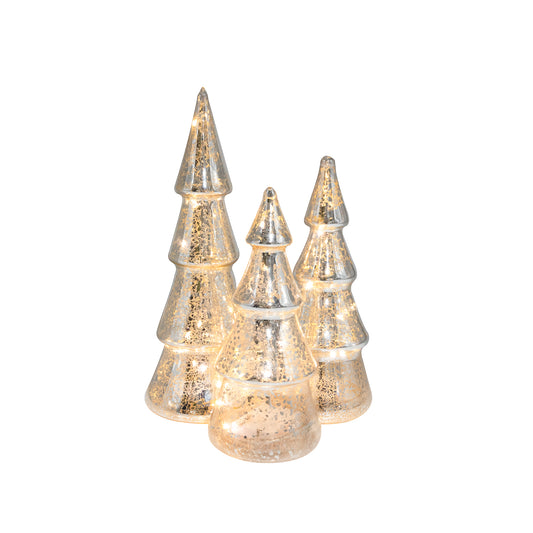 Battery Operated Silver Mercury Glass Trees - Set of 3