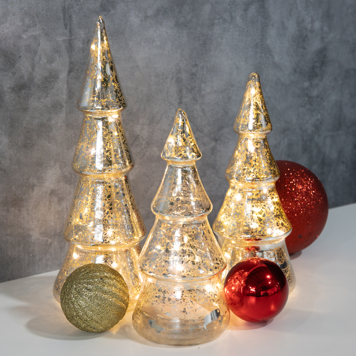 Battery Operated Silver Mercury Glass Trees - Set of 3