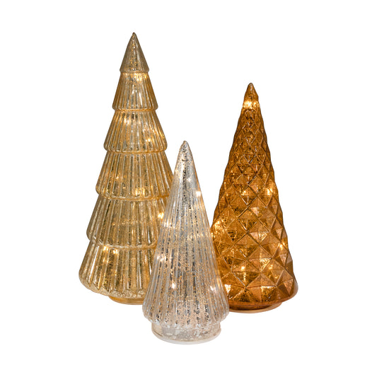 Battery Operated Gold, Bronze & Silver Trees - Set of 3