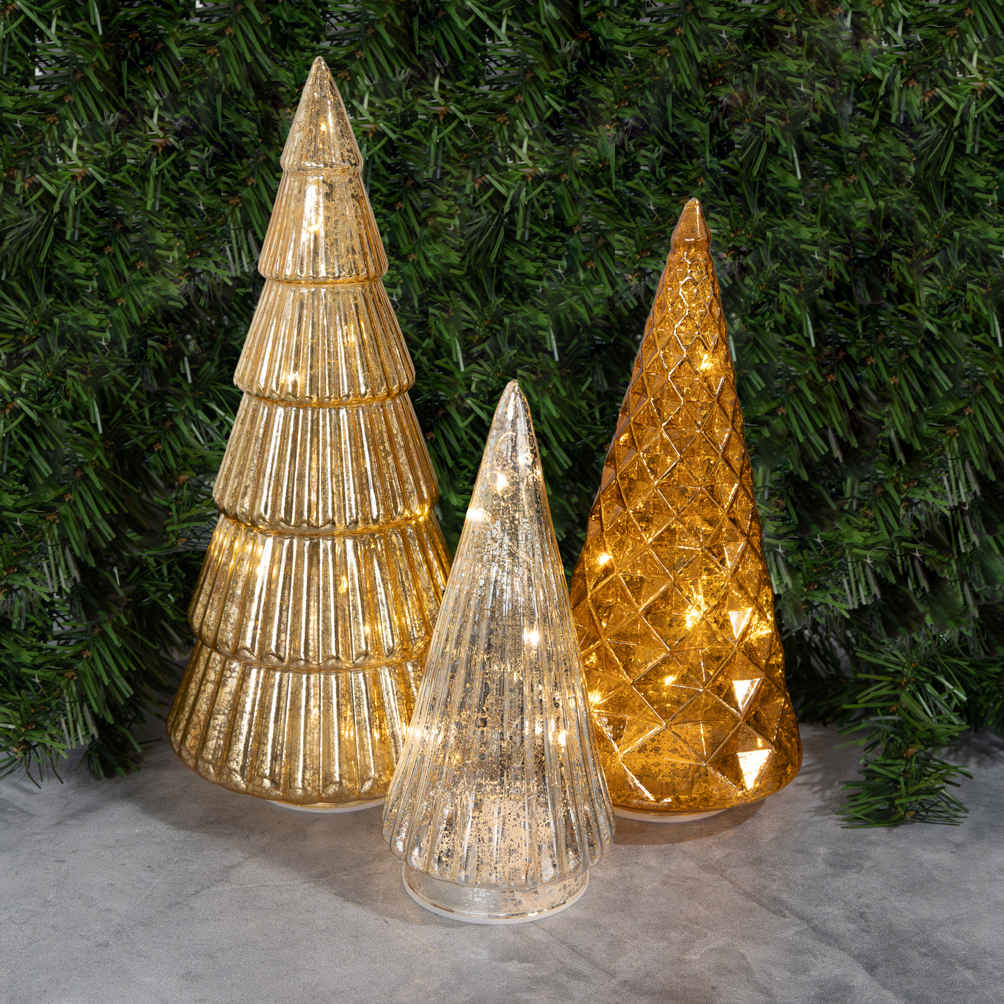 Battery Operated Gold, Bronze & Silver Trees - Set of 3