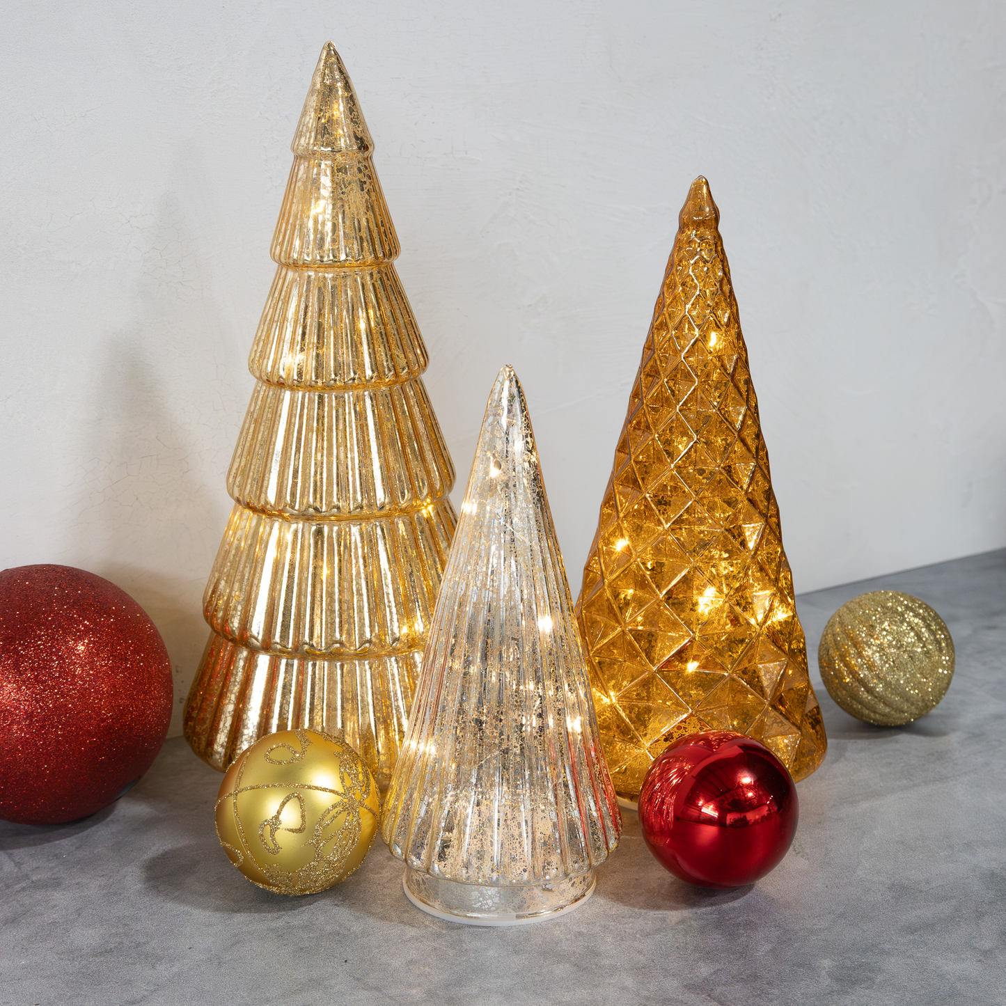 Battery Operated Gold, Bronze & Silver Trees - Set of 3