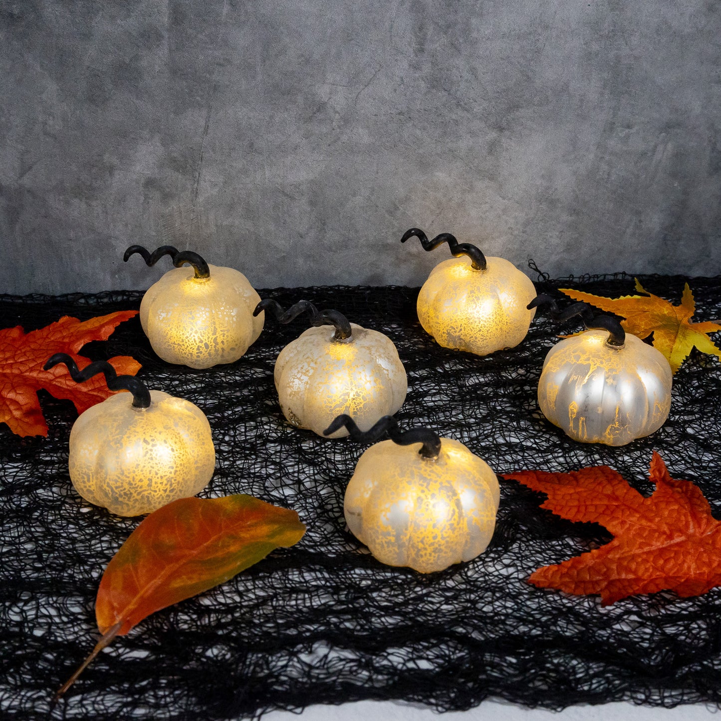 Battery Operated Mercury Glass Pumpkins - Set of 6