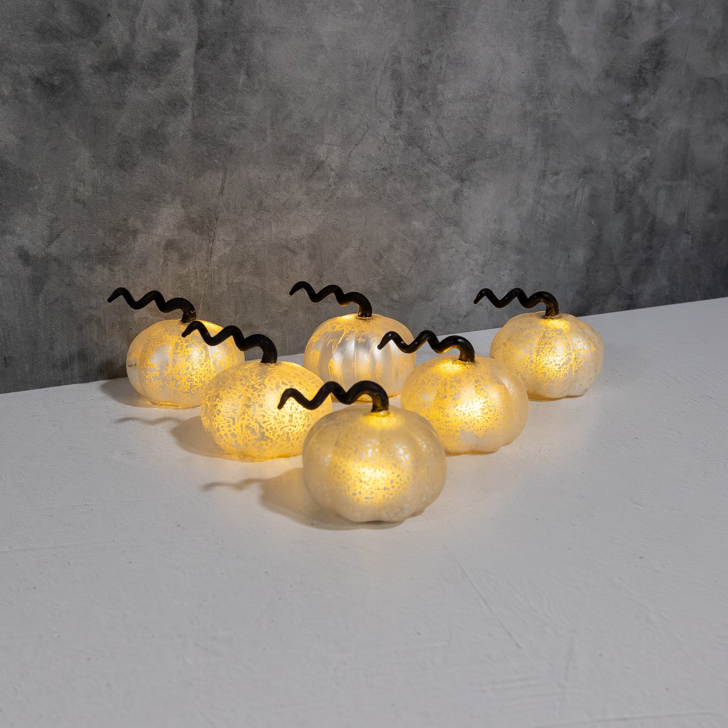 Battery Operated Mercury Glass Pumpkins - Set of 6