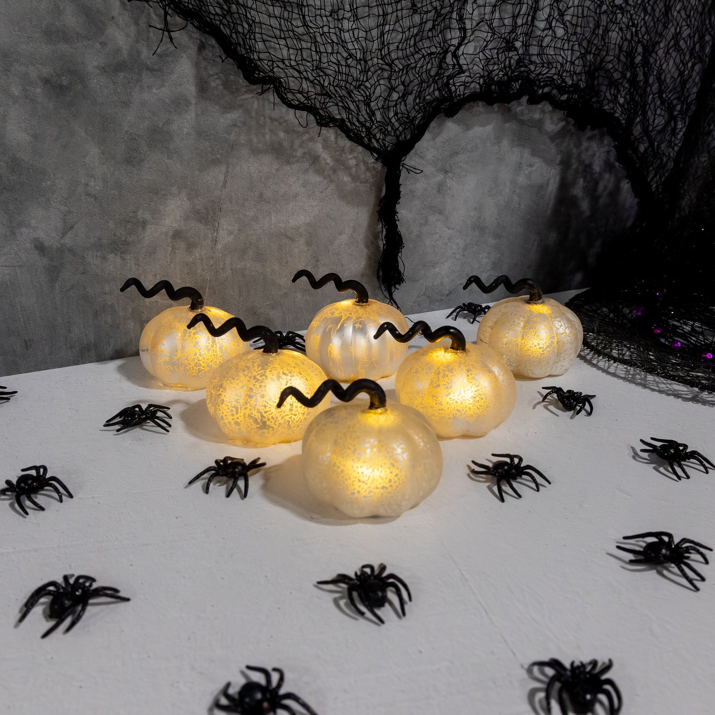 Battery Operated Mercury Glass Pumpkins - Set of 6