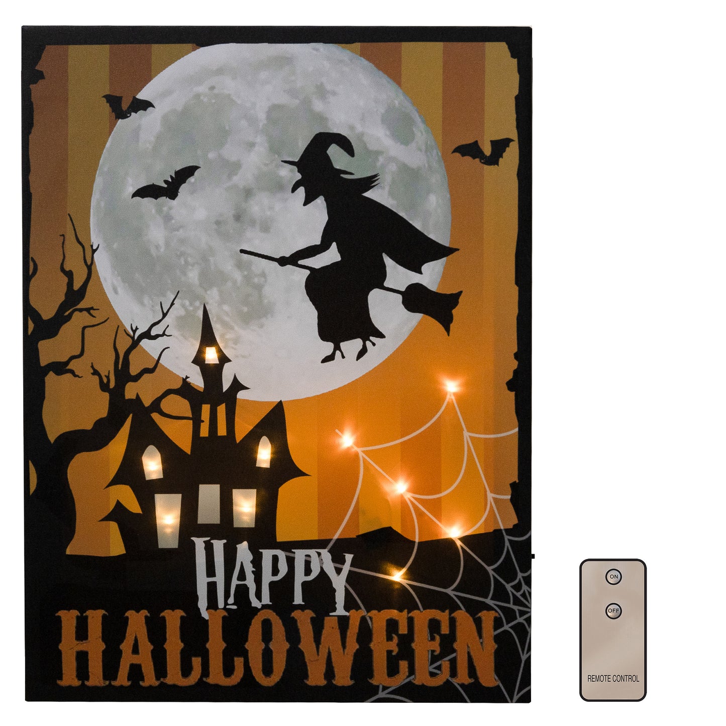 Battery Operated Lighted Wall Art - Happy Halloween Witch