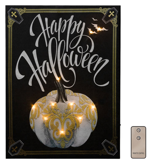 Battery Operated Lighted Wall Art - Happy Halloween Pumpkin