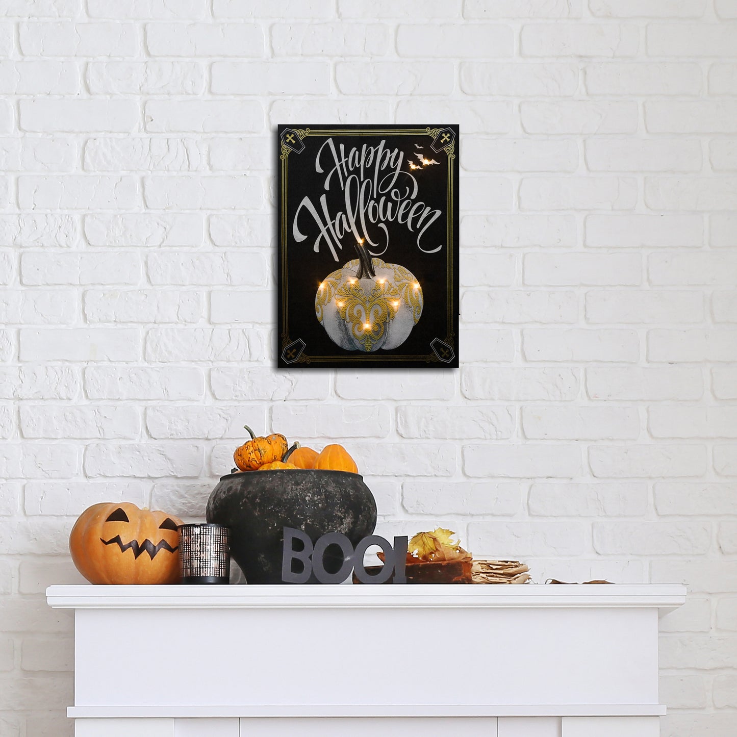 Battery Operated Lighted Wall Art - Happy Halloween Pumpkin