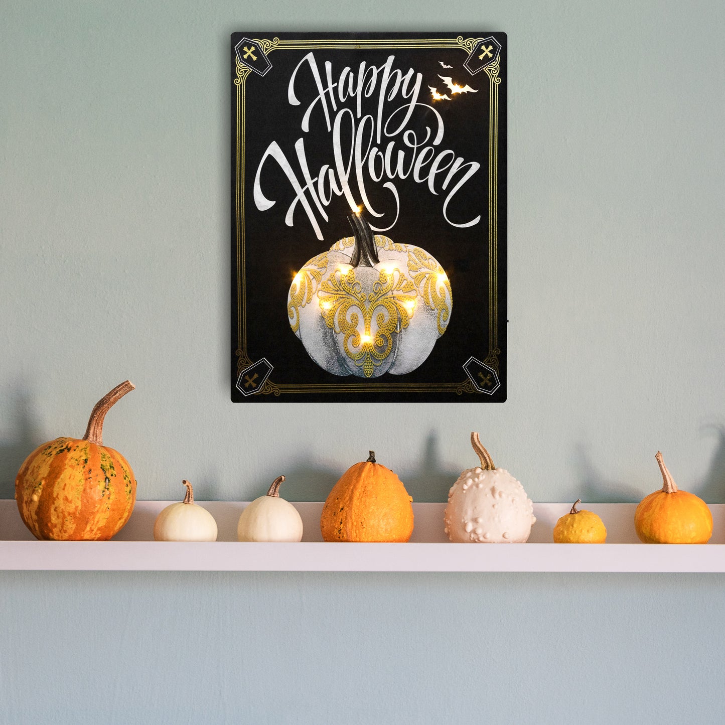 Battery Operated Lighted Wall Art - Happy Halloween Pumpkin