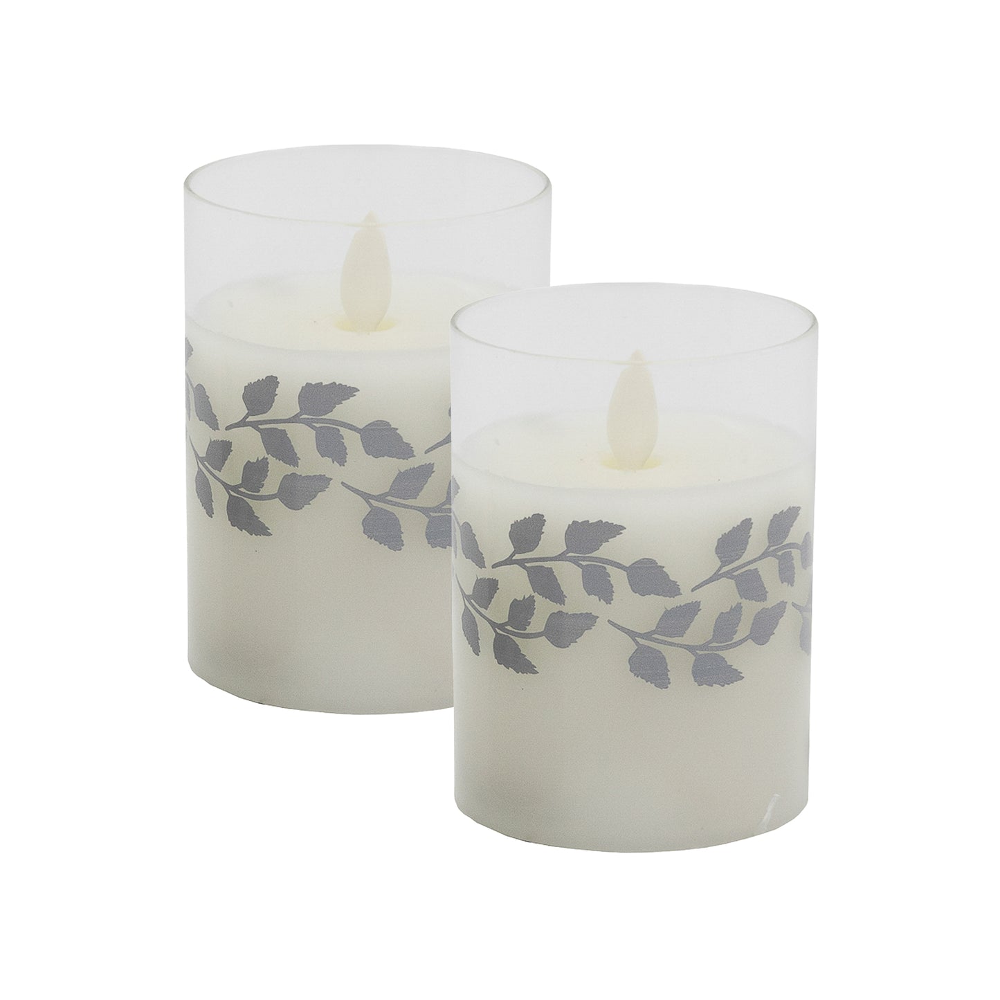 Battery Operated LED Glass Candles with Flickering Flame, Gold Garland - Set of 2 - Silver