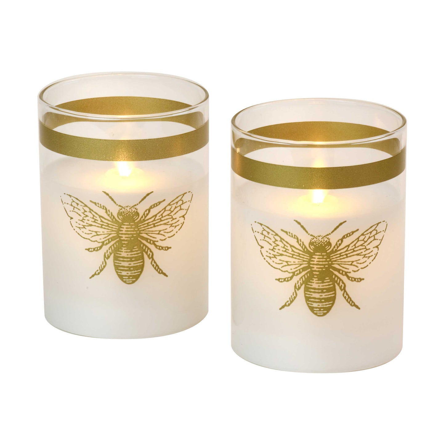 Battery Operated LED Glass Candles with Flickering Flame, Honeybee - Set of 2