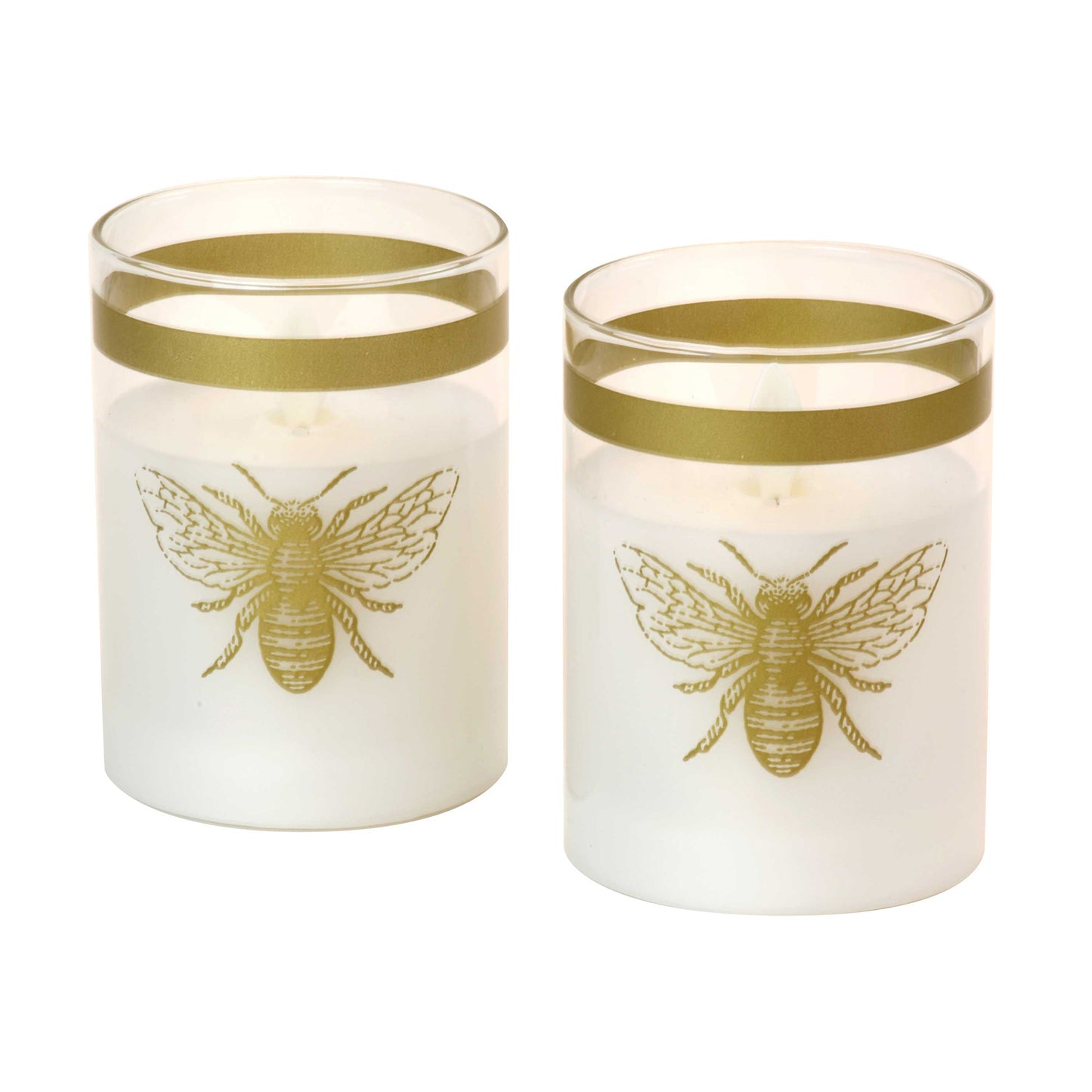 Battery Operated LED Glass Candles with Flickering Flame, Honeybee - Set of 2