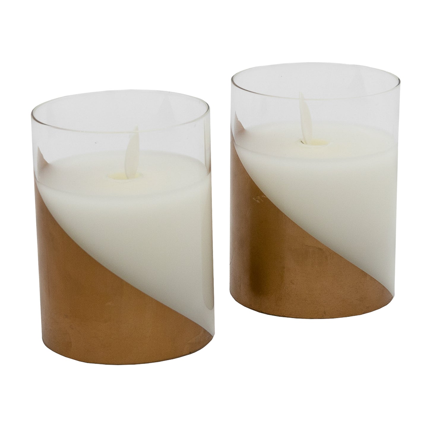 Battery Operated Flickering Flame Glass Wax Candles - Gold or Silver Accent - Set of 2 - Gold