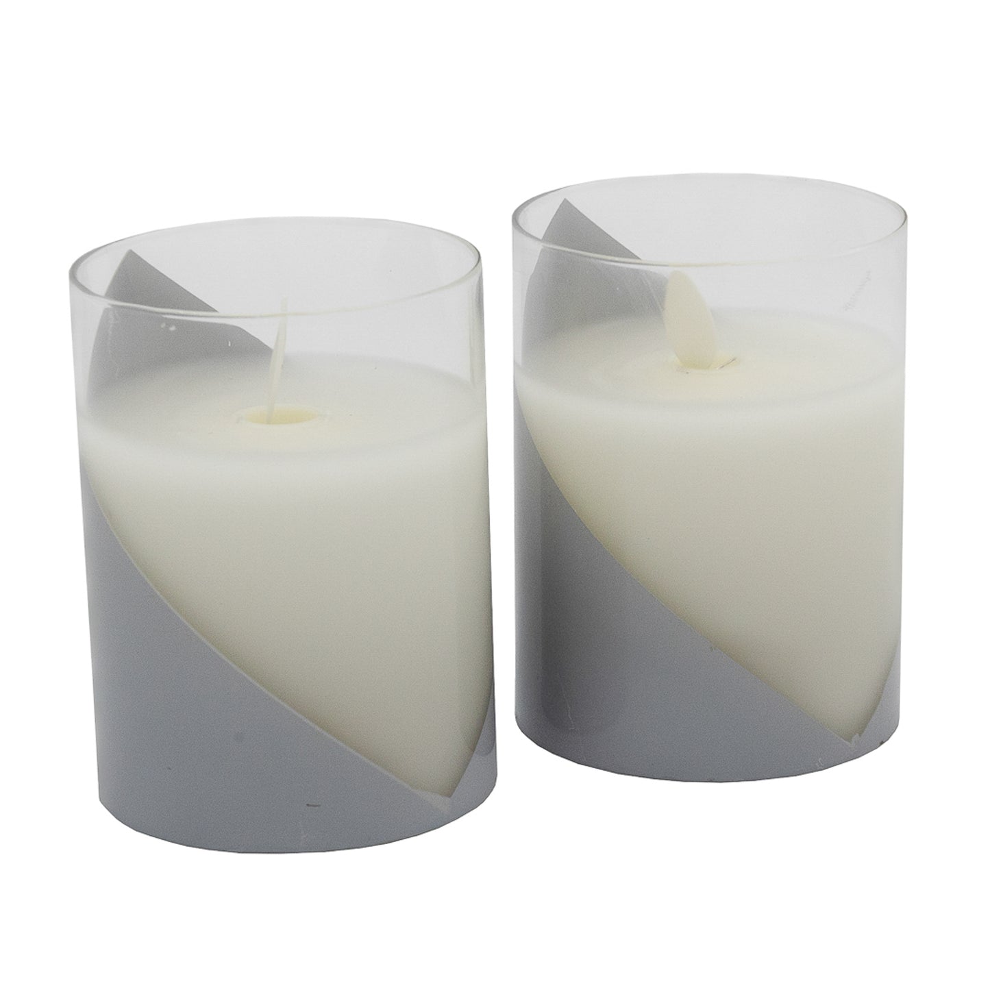 Battery Operated Flickering Flame Glass Wax Candles - Gold or Silver Accent - Set of 2 - Silver