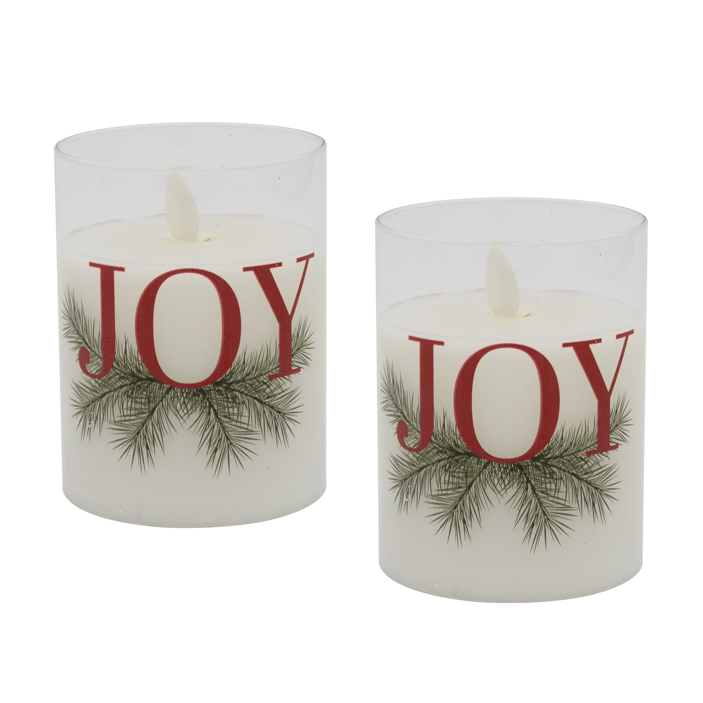 Battery Operated LED Glass Candles with Flickering Flame, JOY - Set of 2