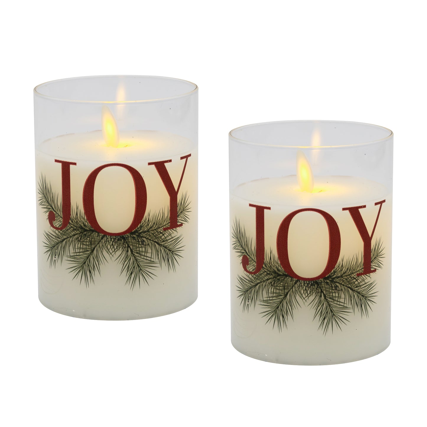 Battery Operated LED Glass Candles with Flickering Flame, JOY - Set of 2