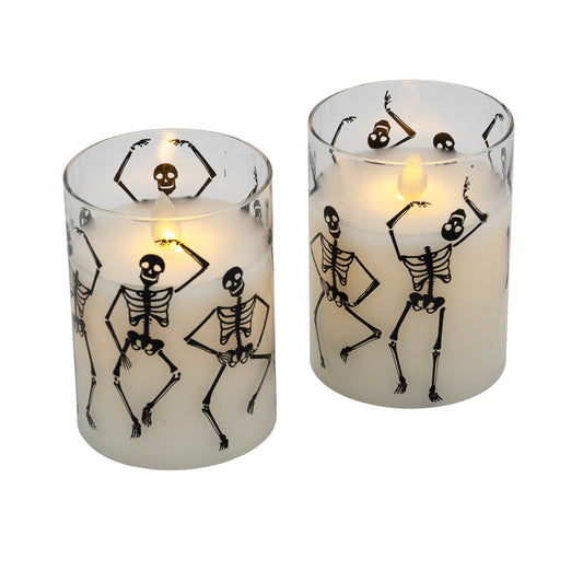 Battery Operated LED Glass Candles with Flickering Flame, Graveyard Dance - Set of 2