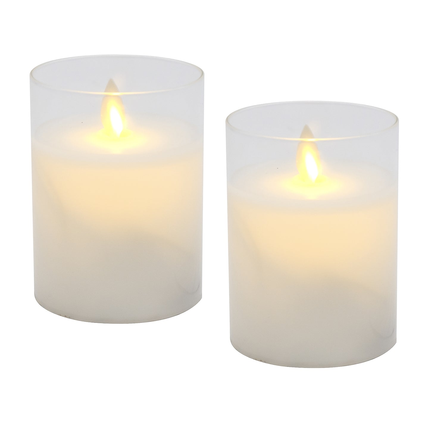 Battery Operated LED Glass Candles with Flickering Flame - Set of 2