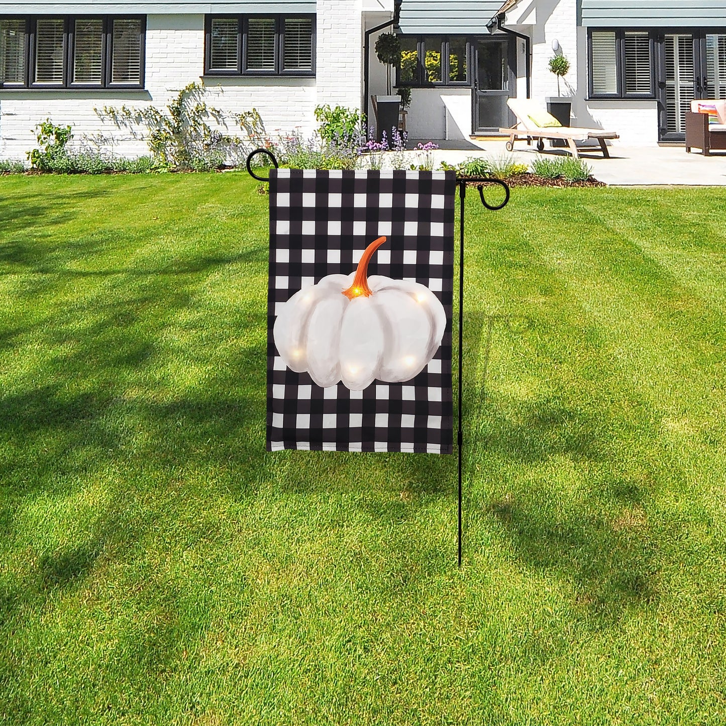 Battery-Operated Lighted Outdoor Banner with Garden Flag Stand - Harvest