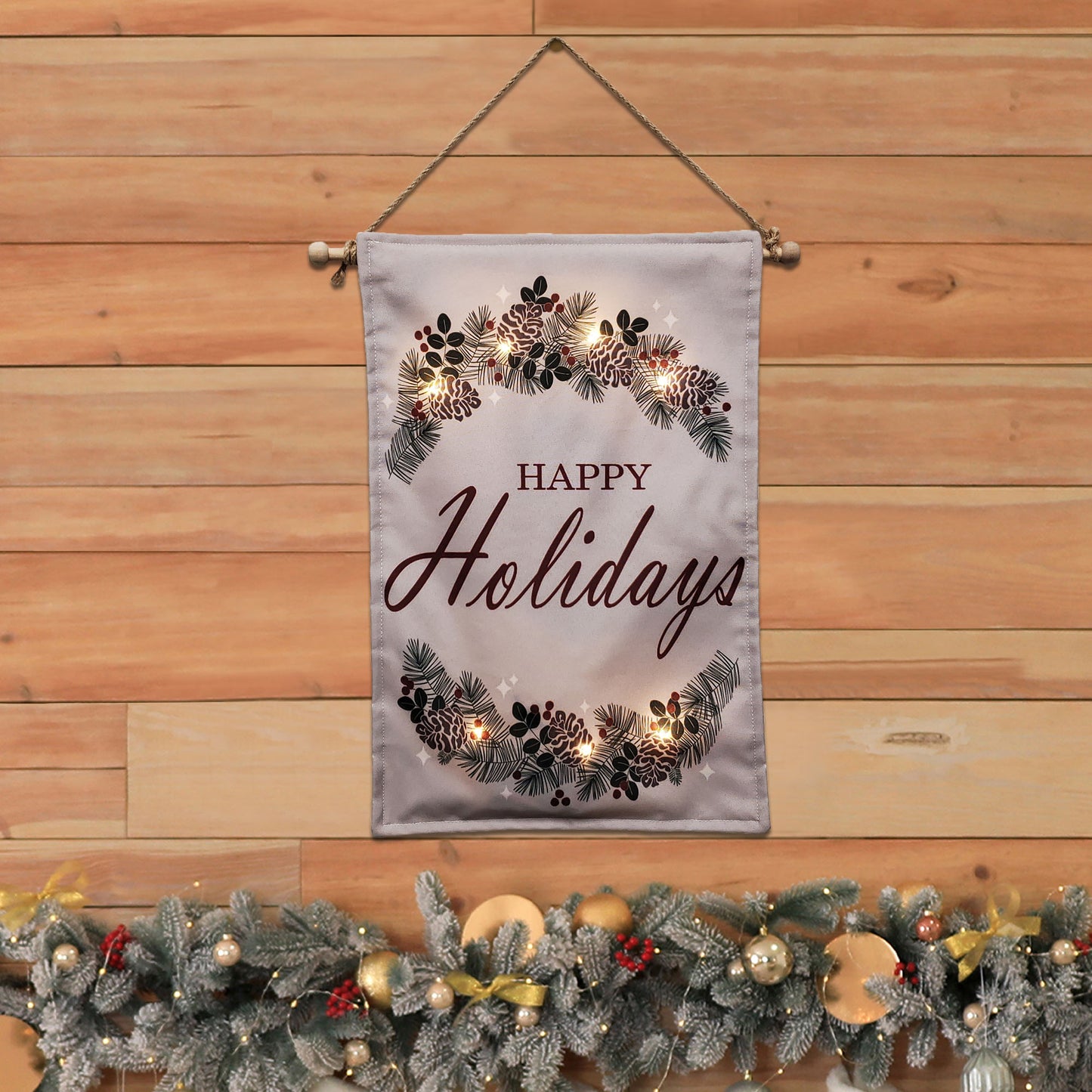 Battery-Operated Lighted Wall Banner - Happy Holidays