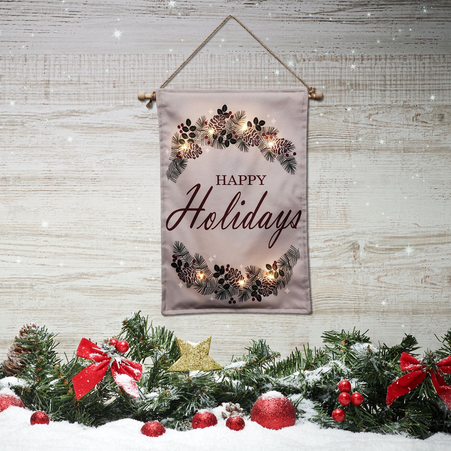 Battery-Operated Lighted Wall Banner - Happy Holidays