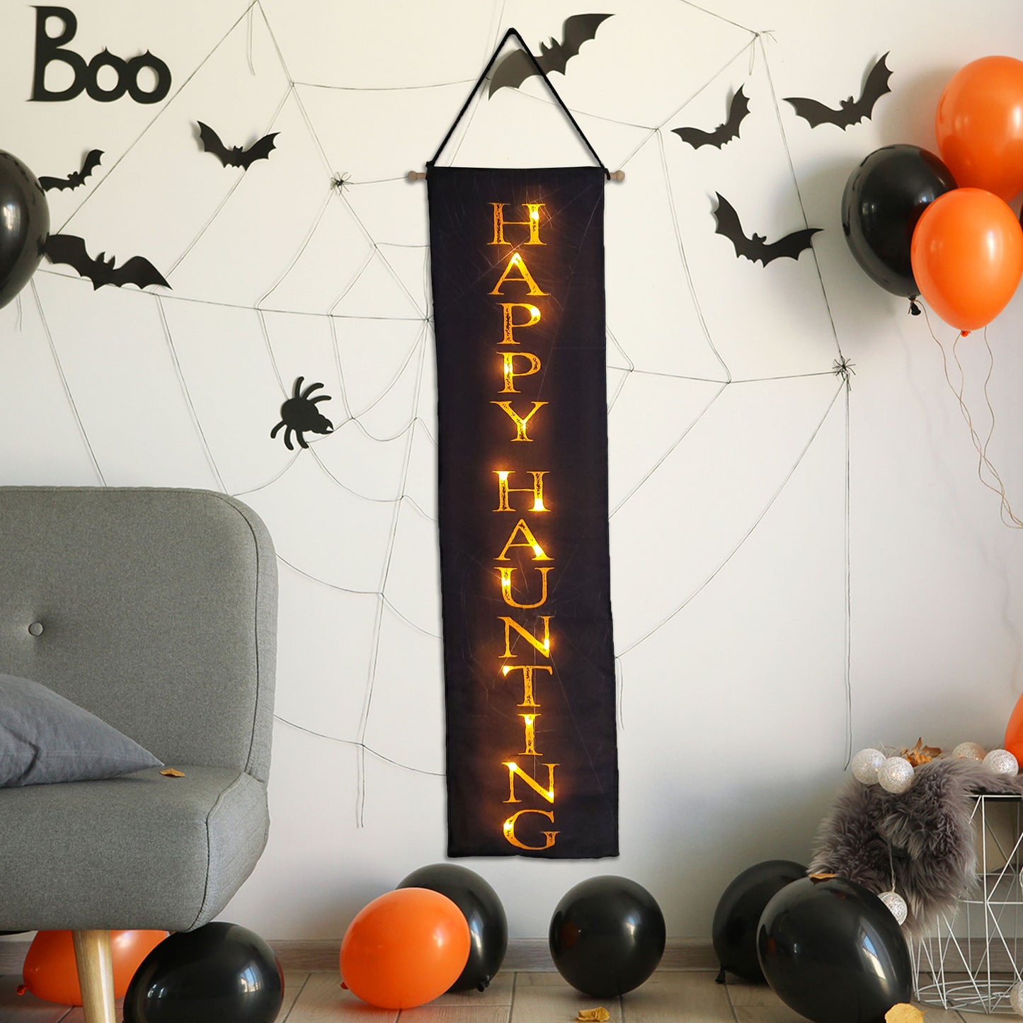 Battery-Operated Lighted Wall Banner - Happy Haunting