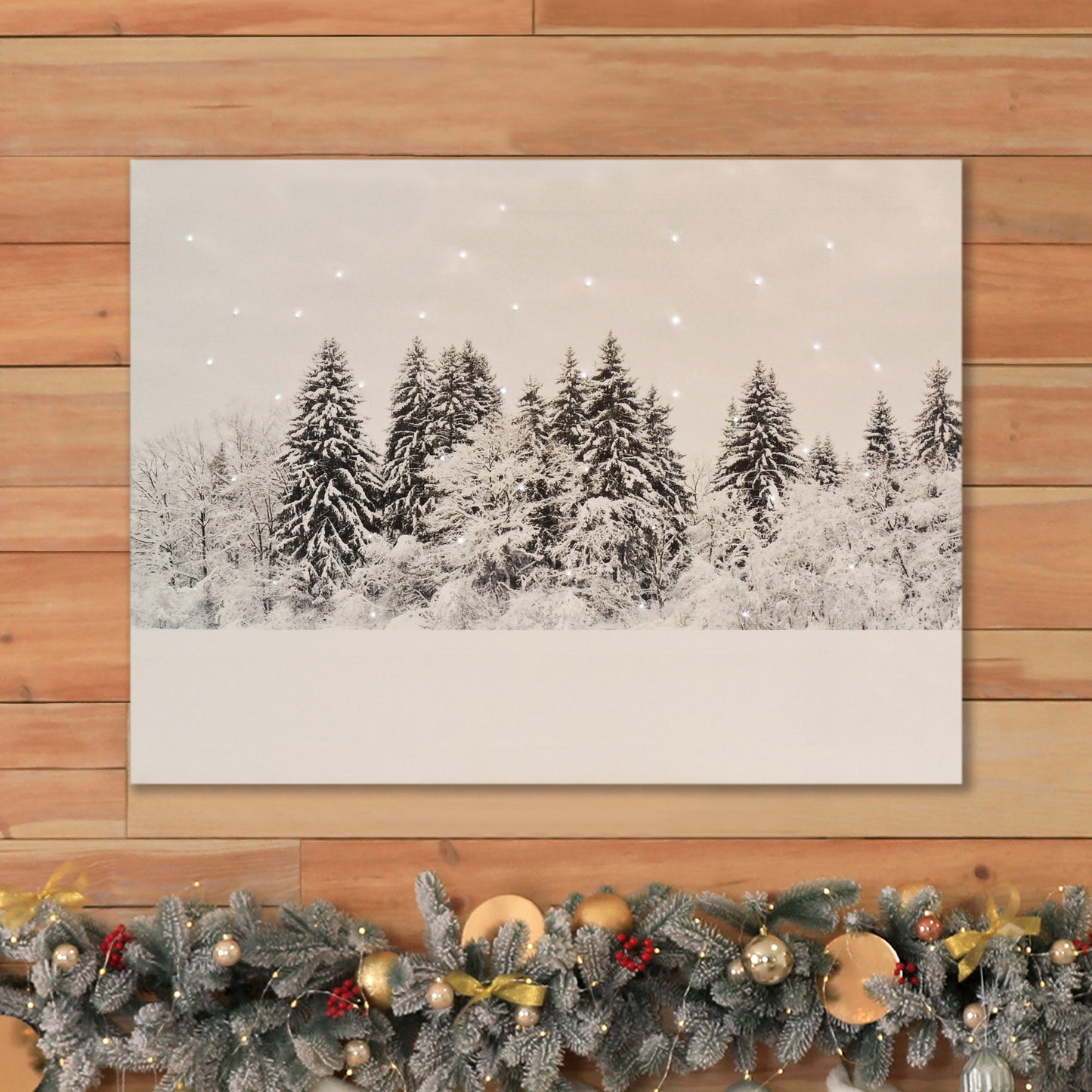 Battery-Operated Lighted Wall Art with Remote Control - Winter Pines