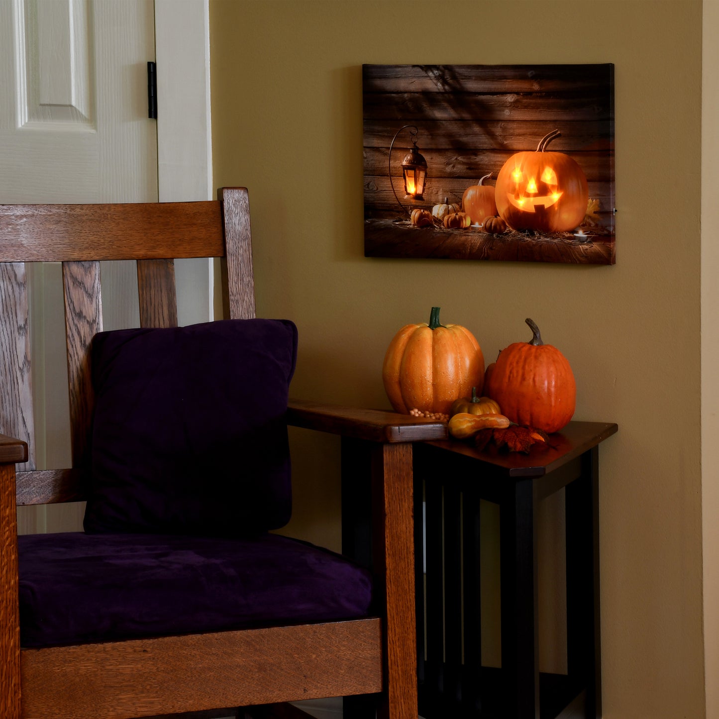 Battery-Operated Lighted Wall Art with Remote Control - Jack O’ Lantern