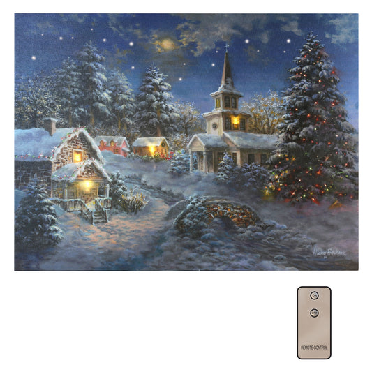 Battery-Operated Lighted Wall Art with Remote Control - Winter Village