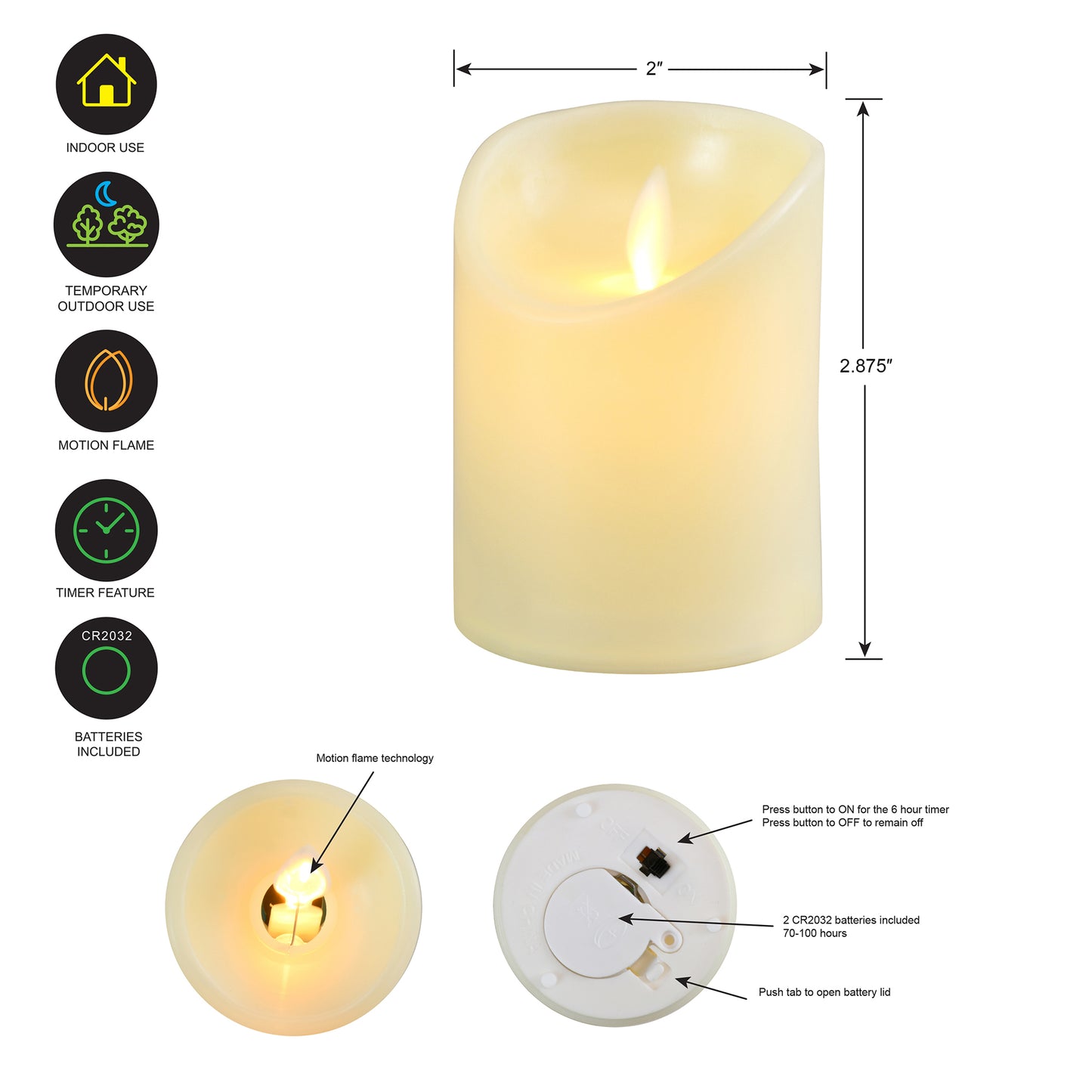 Battery Operated LED Flickering Flame Votives Candles- Set of 6