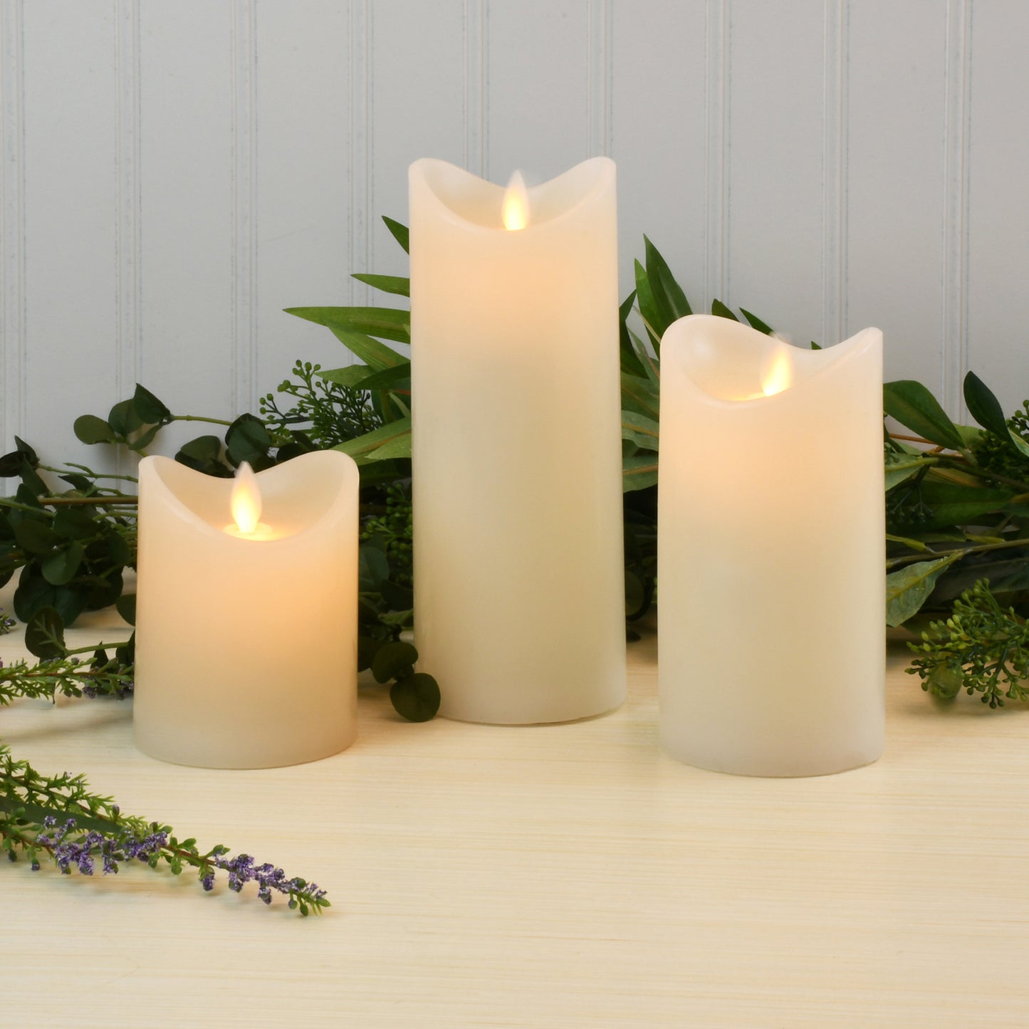 Battery Operated LED Flickering Flame Real Wax Candles- Set of 3