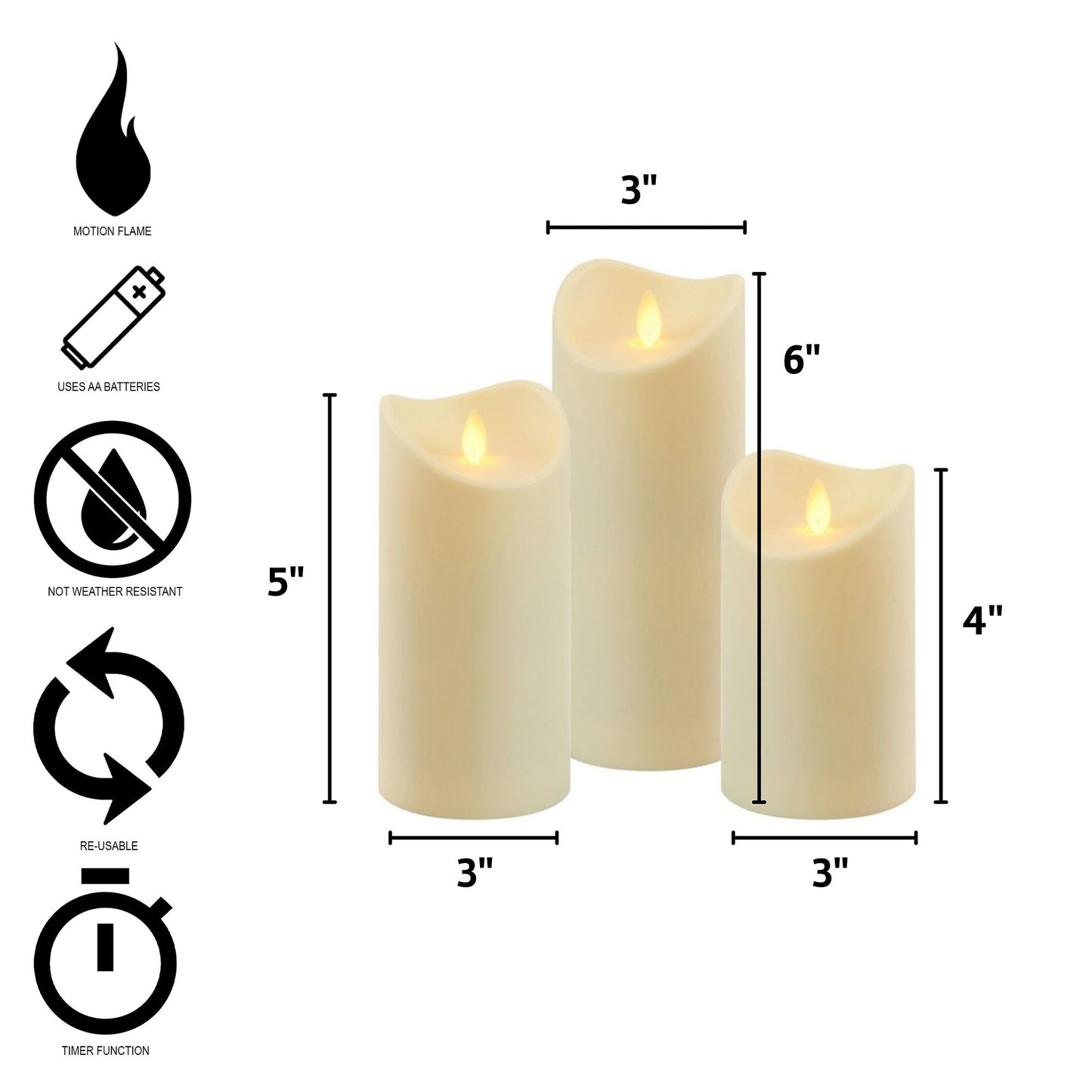 Battery Operated LED Candles with Flickering Flame - Set of 3