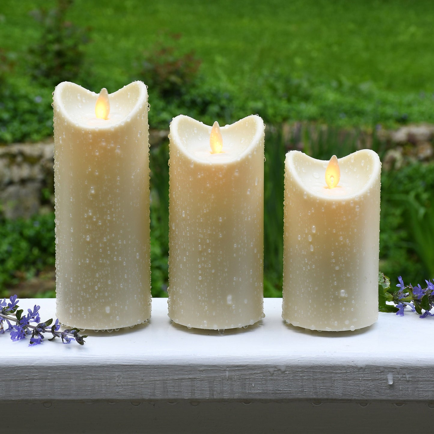 Weather Resistant LED Candles with Flickering Flame - Set of 3