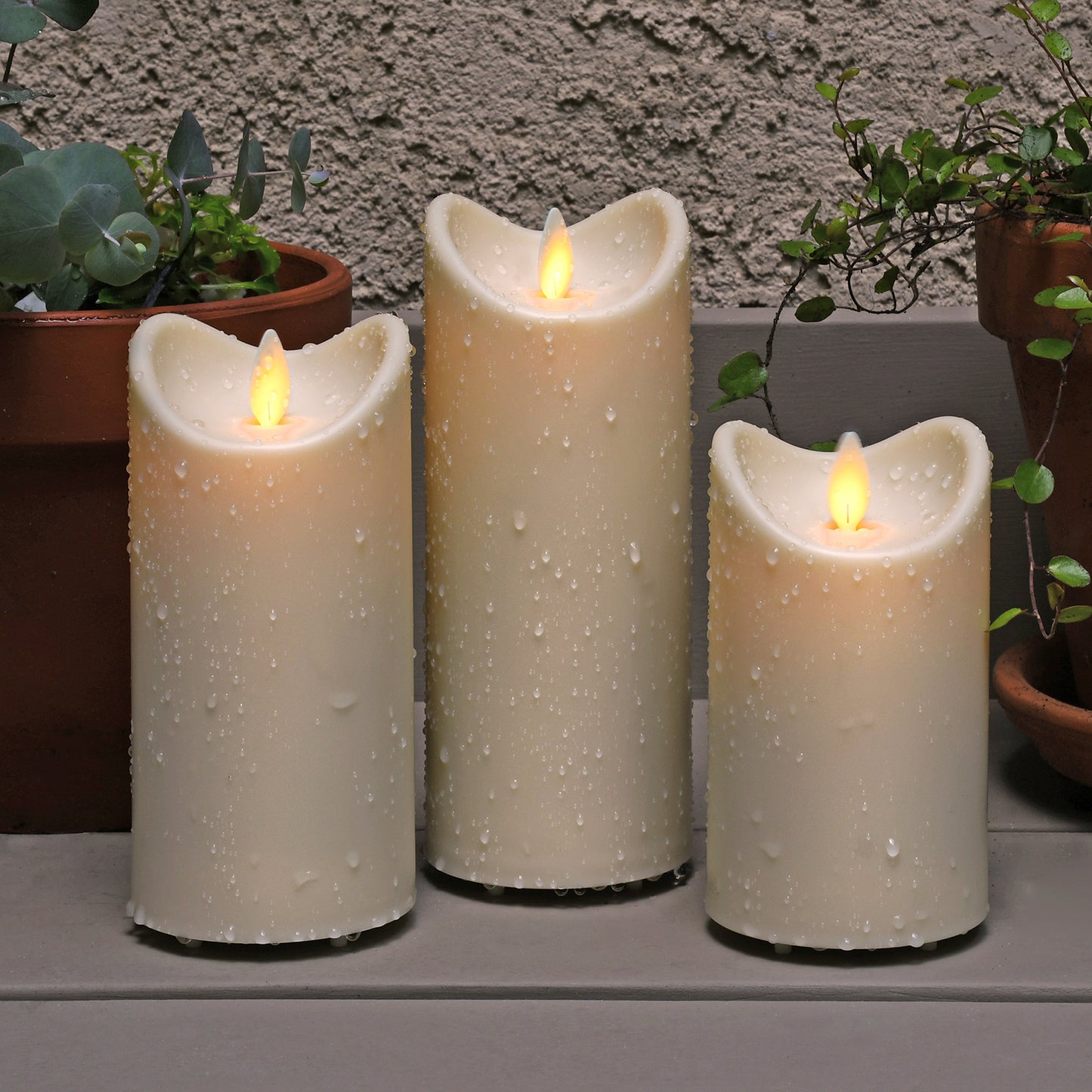 Weather Resistant LED Candles with Flickering Flame - Set of 3