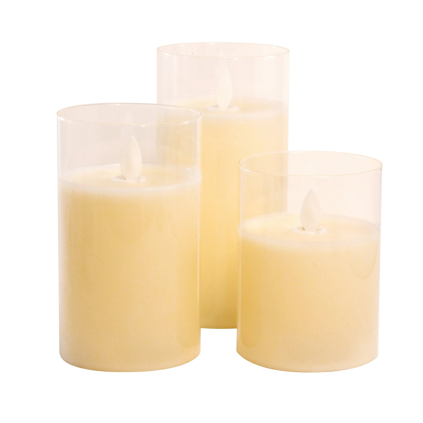 Battery Operated Glass Hurricane LED Candles with Flickering Flame - Set of 3