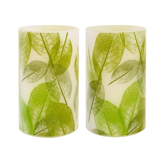 Battery Operated LED Wax Candles,  Lace Leaf - Set of 2