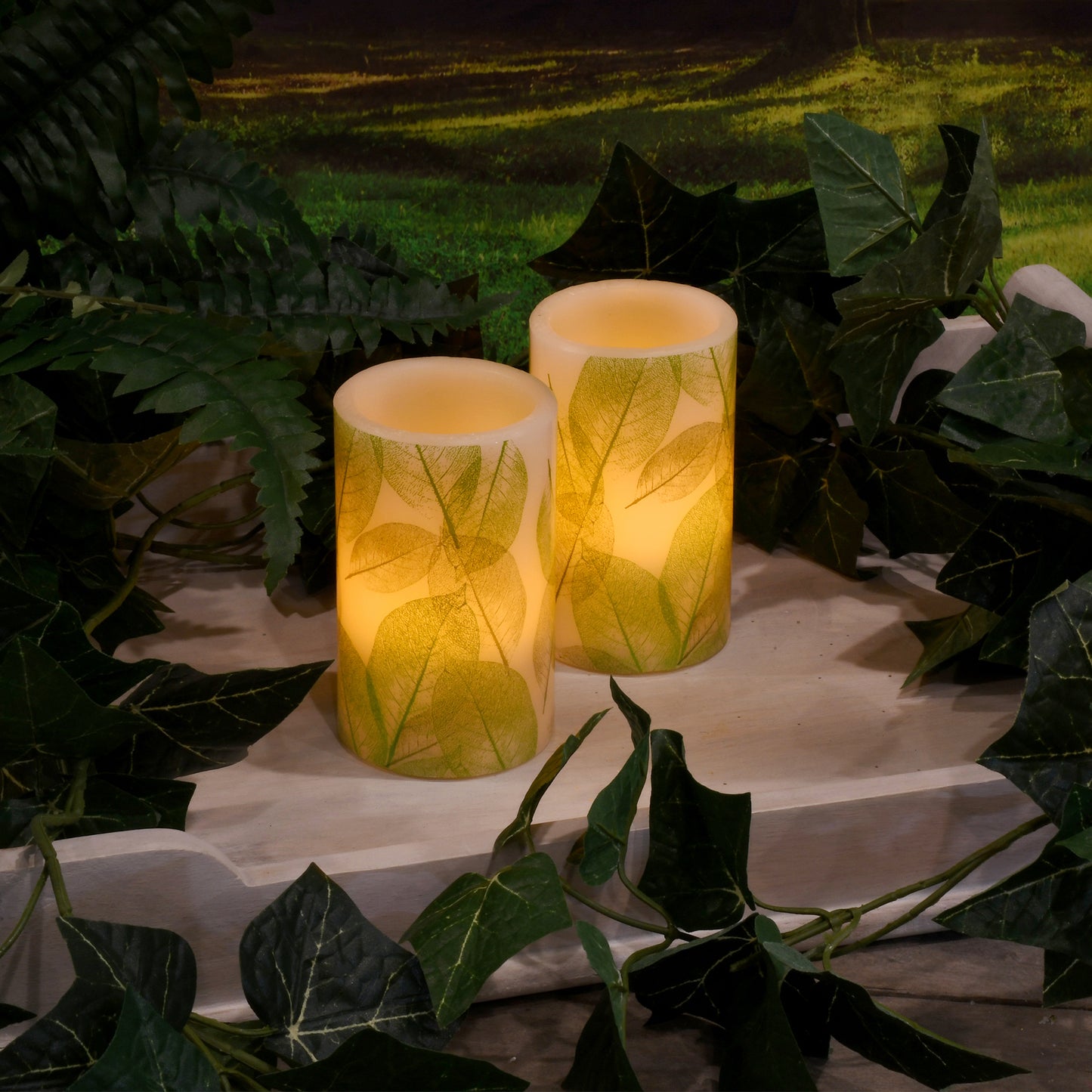 Battery Operated LED Wax Candles,  Lace Leaf - Set of 2