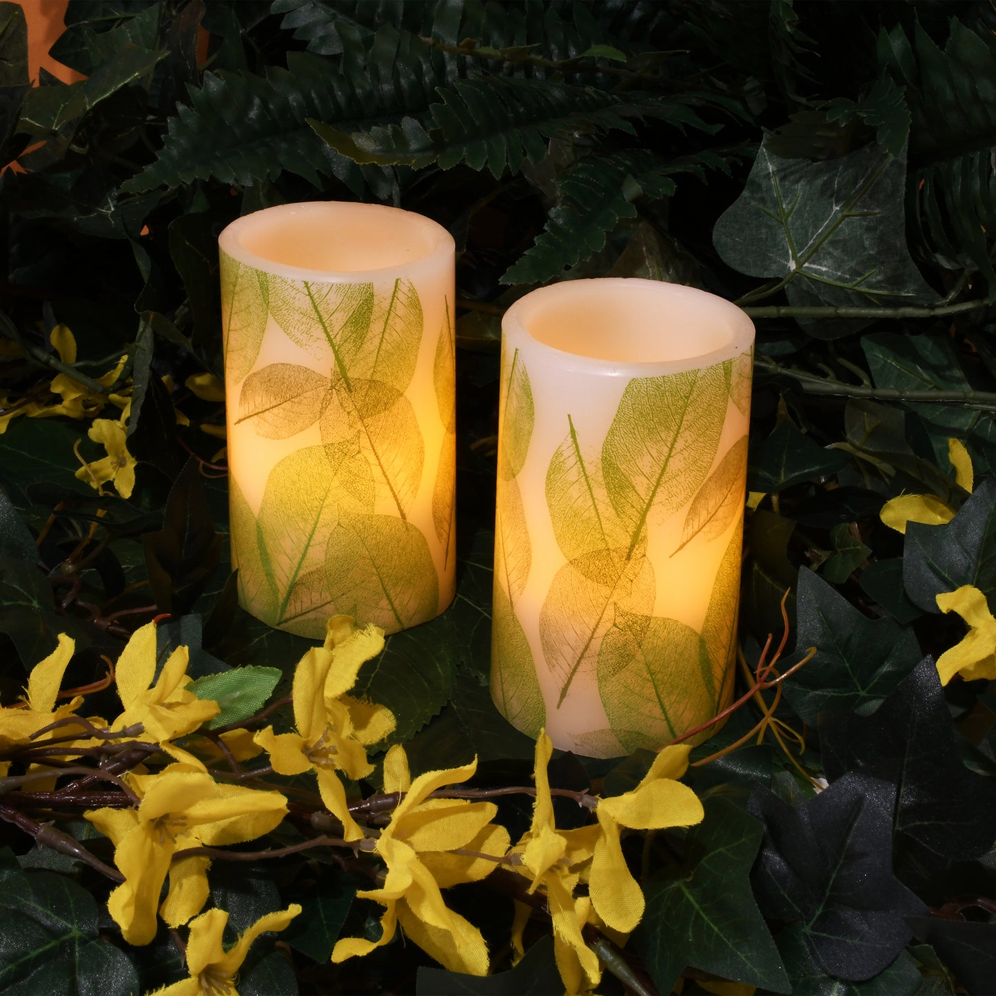 Battery Operated LED Wax Candles,  Lace Leaf - Set of 2