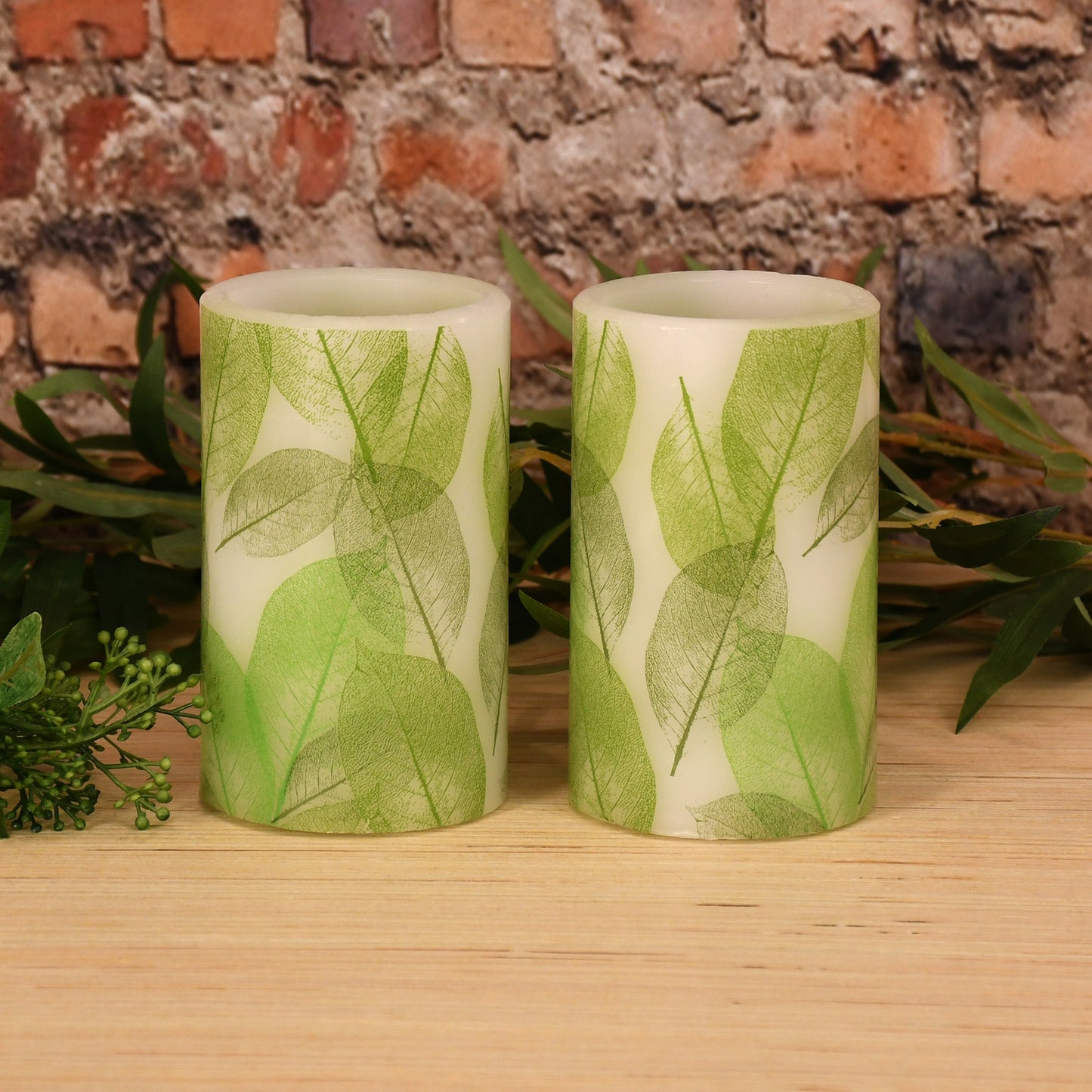 Battery Operated LED Wax Candles,  Lace Leaf - Set of 2