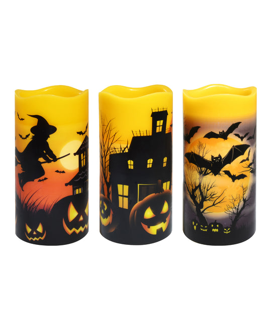 Battery Operated LED Wax Candles, Halloween - Set of 3