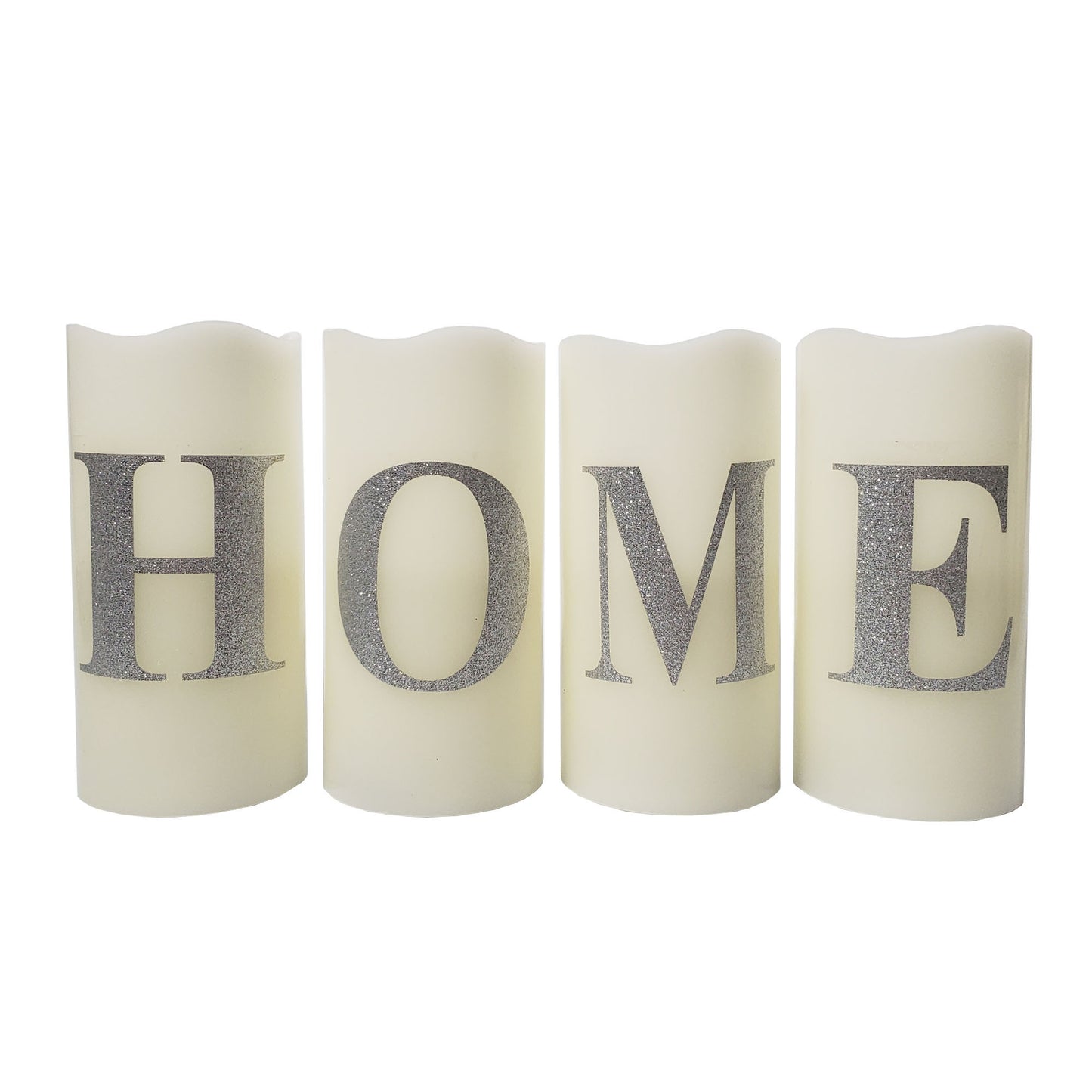 Battery Operated LED Wax Candles, HOME - Set of 4