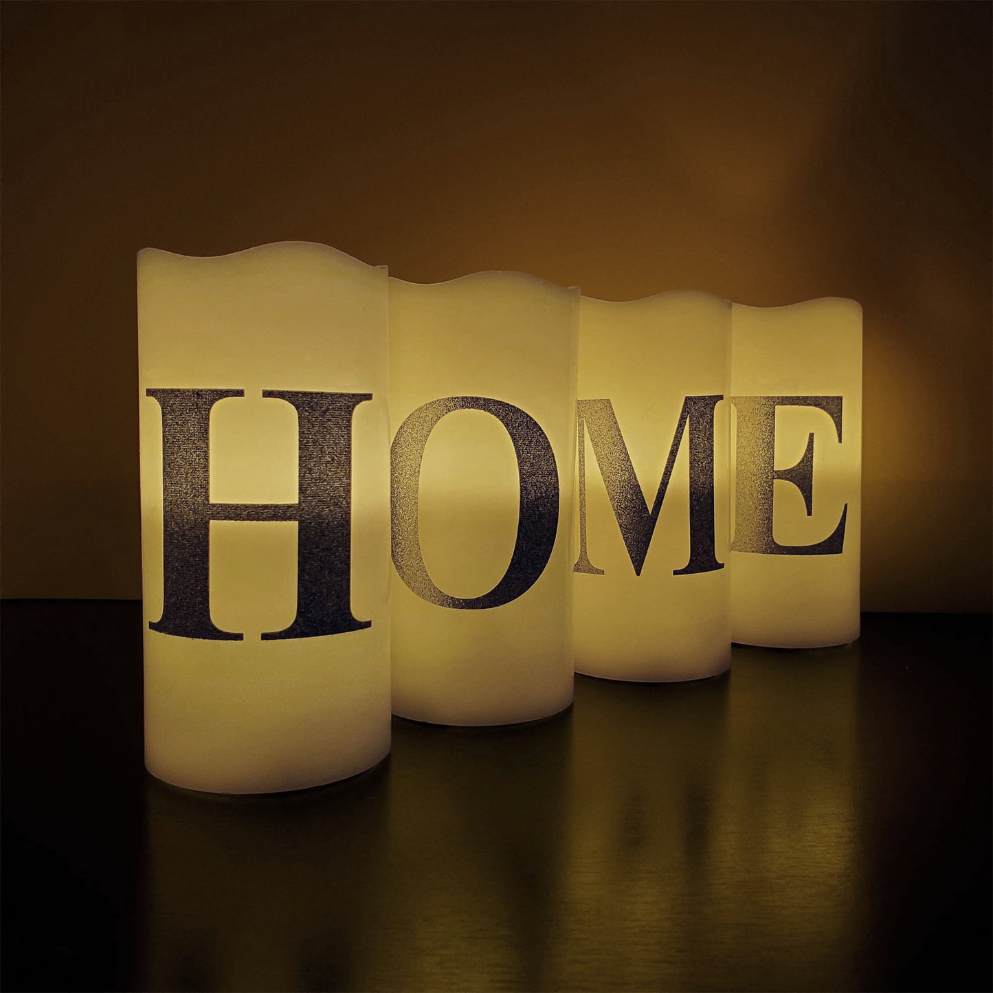 Battery Operated LED Wax Candles, HOME - Set of 4