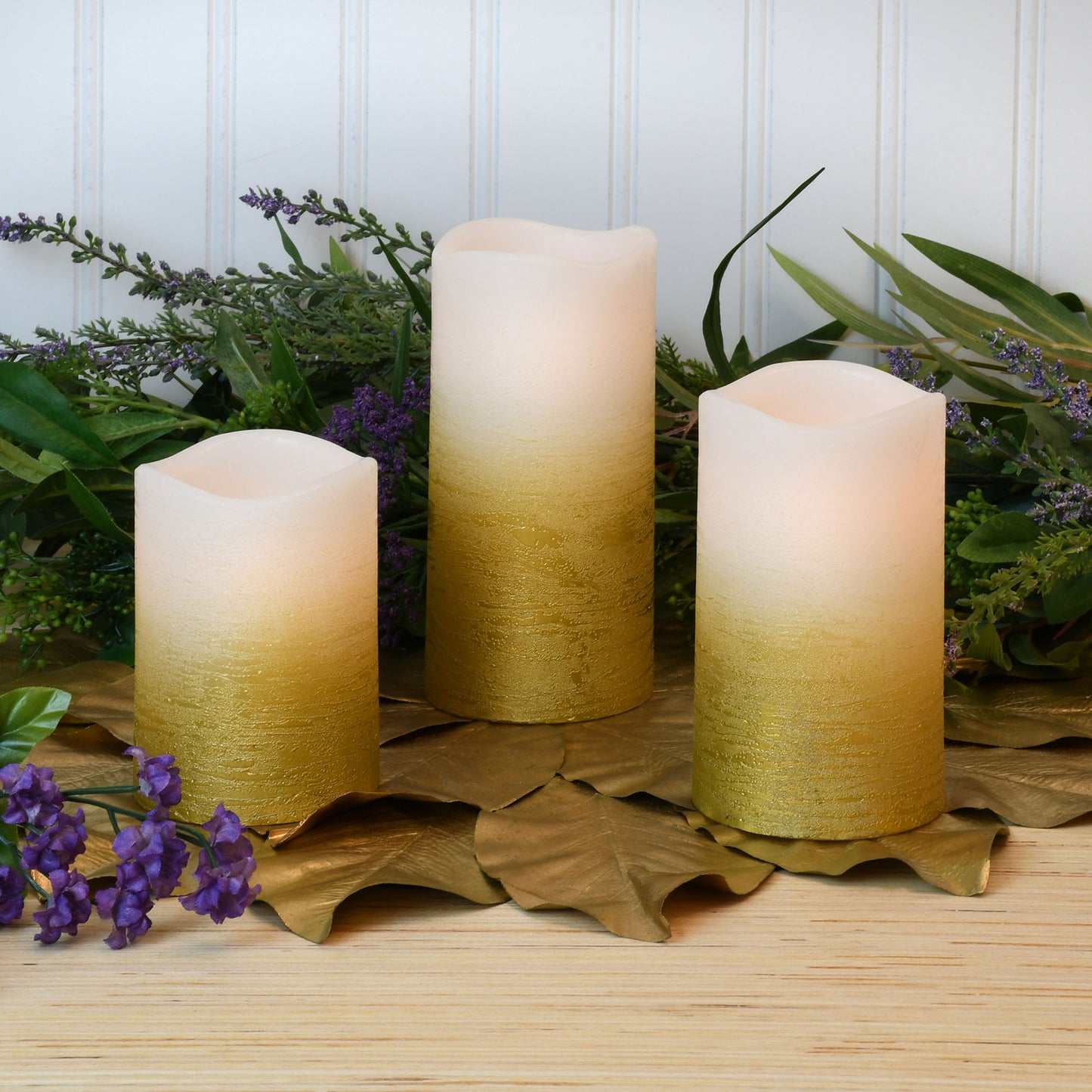 Battery Operated LED Wax Candles, Gold - Set of 3